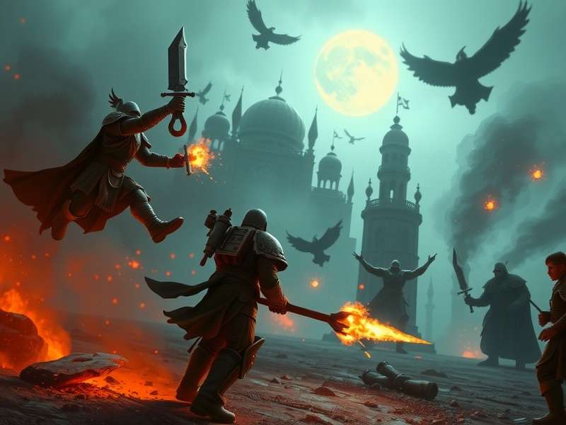 Warhammer 40k टेबलटॉप युद्ध का दृश्य दिखाती हुई तस्वीर