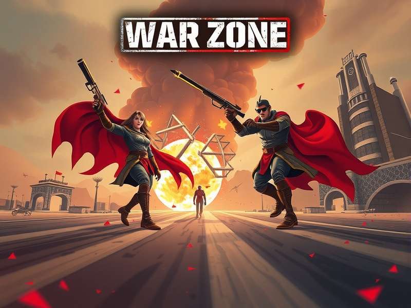 Tactical war zone gaming scene with maps and strategy markers