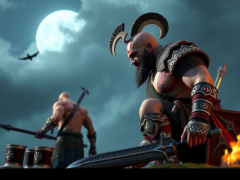 Kratos and Atreus rowing a boat across the Lake of Nine in Midgard