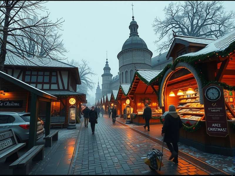 Historic Erfurt Christmas Market with cathedral and festive lights